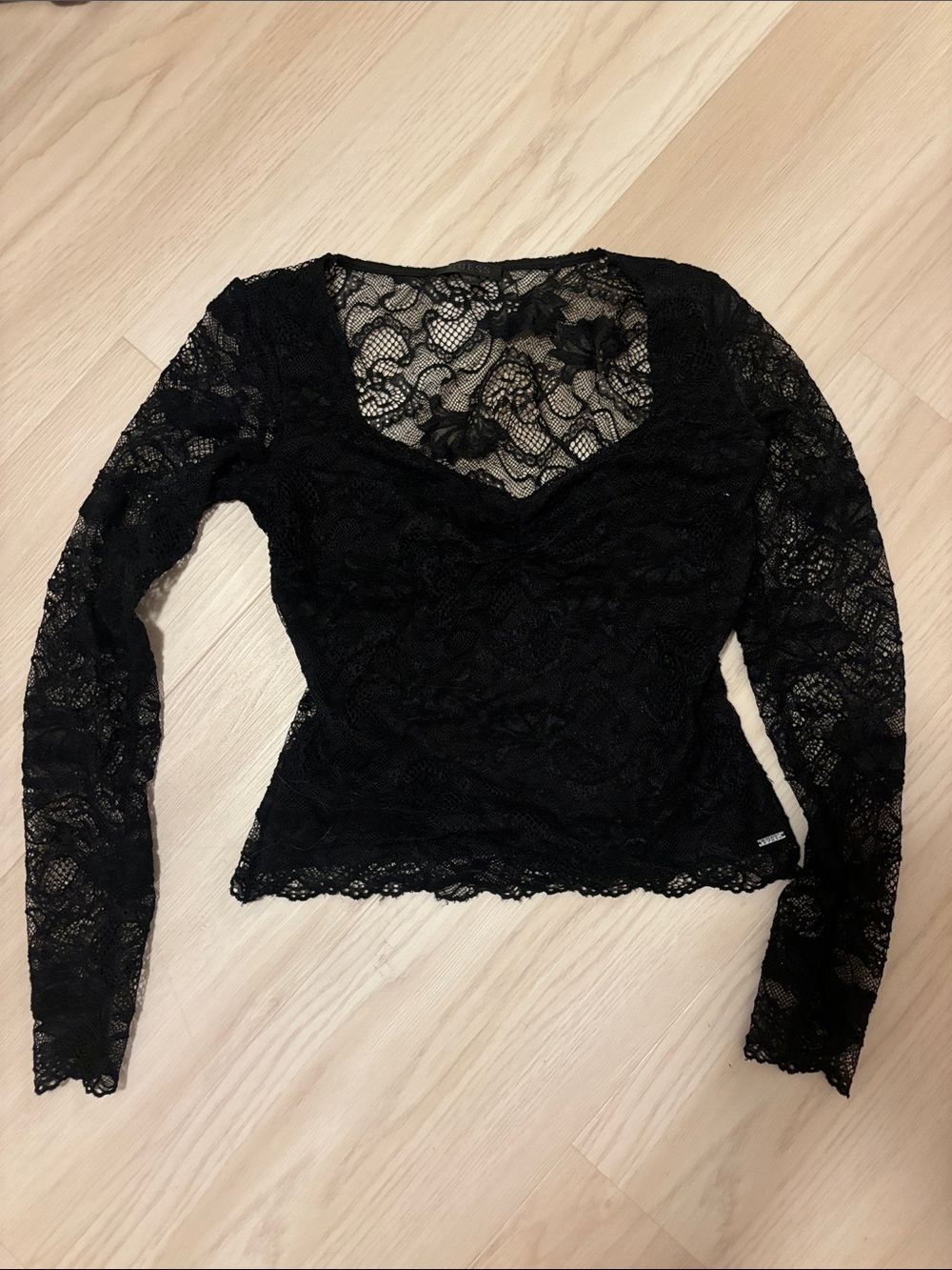 Guess Black Floral Lace Long-Sleeve Top